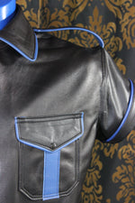 Formal Leather Short Sleeve Shirt with Piping
