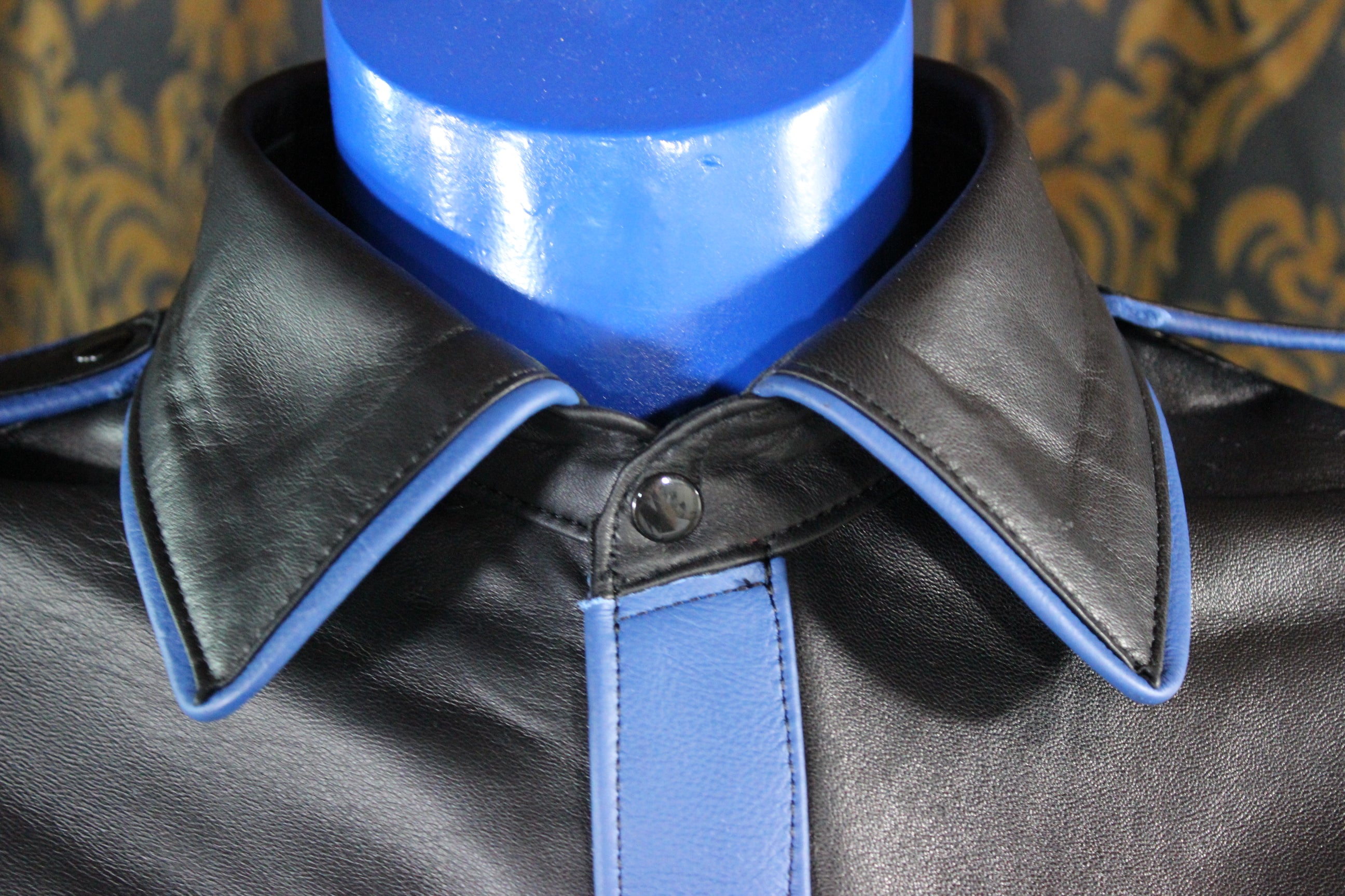 Formal Leather Short Sleeve Shirt with Piping