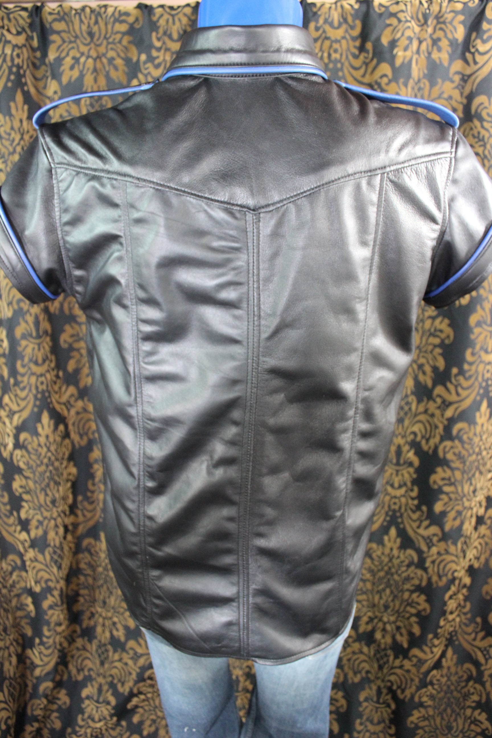 Formal Leather Short Sleeve Shirt with Piping