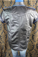 Formal Leather Short Sleeve Shirt with Piping