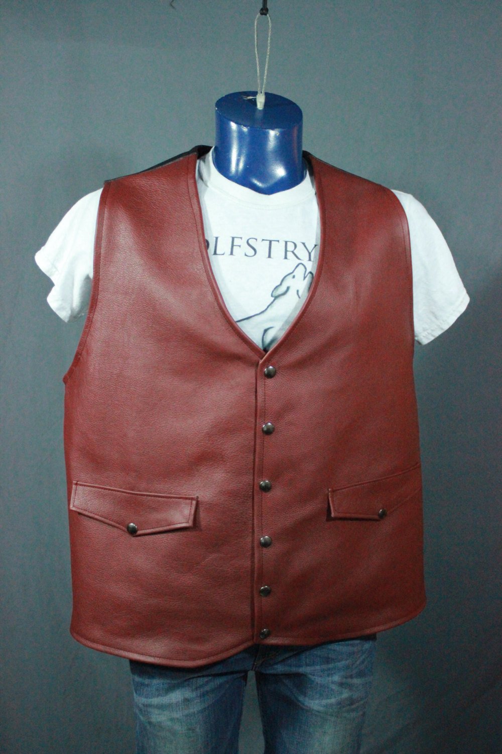 Gilet de style occidental en cuir bordeaux