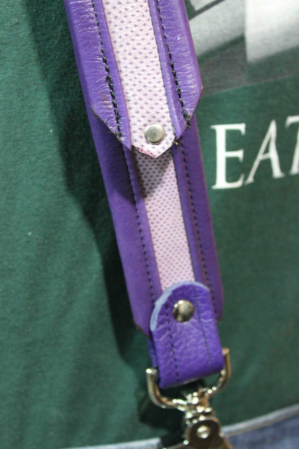 Our Hand Made lavender snake and purple leather suspenders