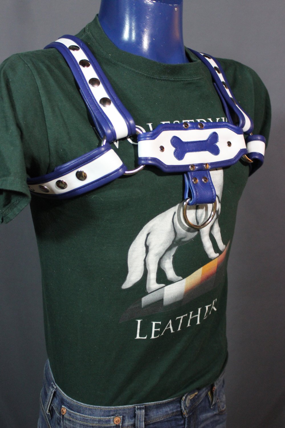 Blue and White Puppy Bone Harness