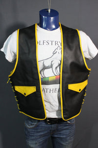 Hand Made Leather Bar Vest with Yellow Accents