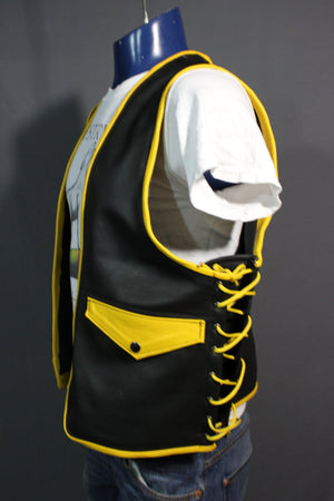 Hand Made Leather Bar Vest with Yellow Accents