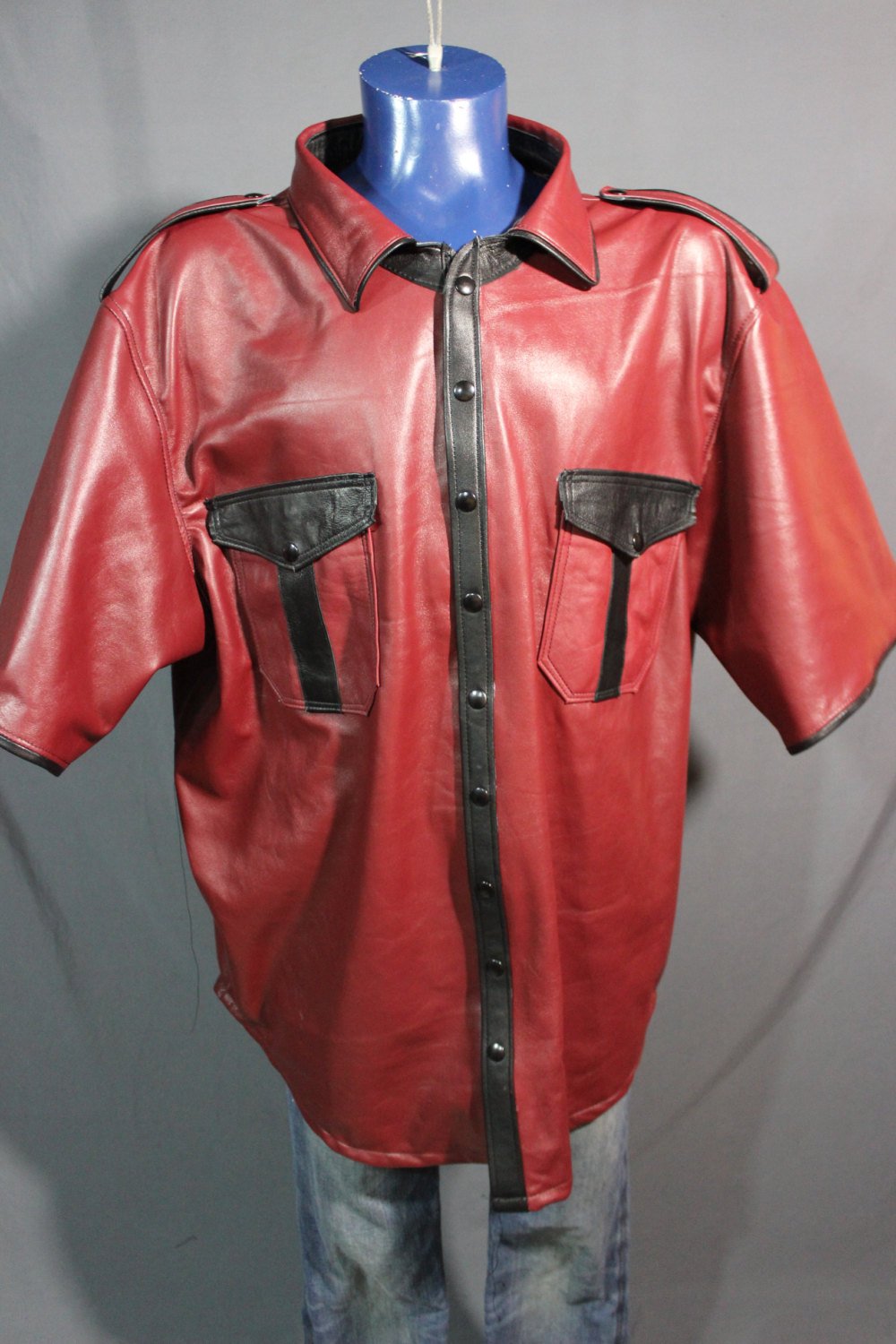 Sir Tom Matt's Collection - Leather Dress Shirt in Red and Black