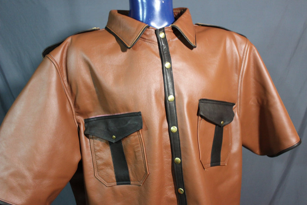 Sir Tom Matt's Collection - Leather Dress Shirt in Steampunk Brown and Brass