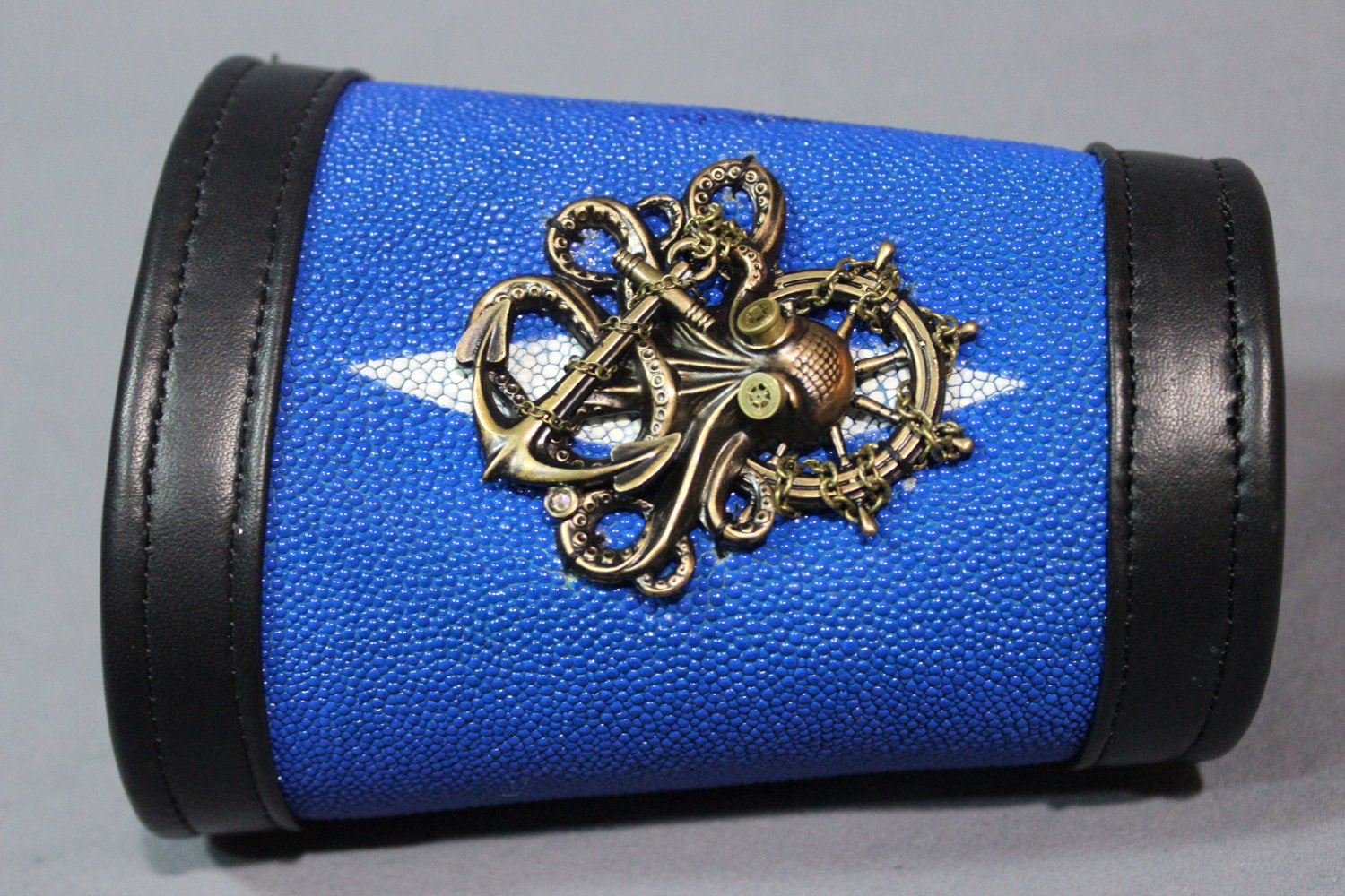 Blue stingray cuff with custom Victorian Curiousities pin!