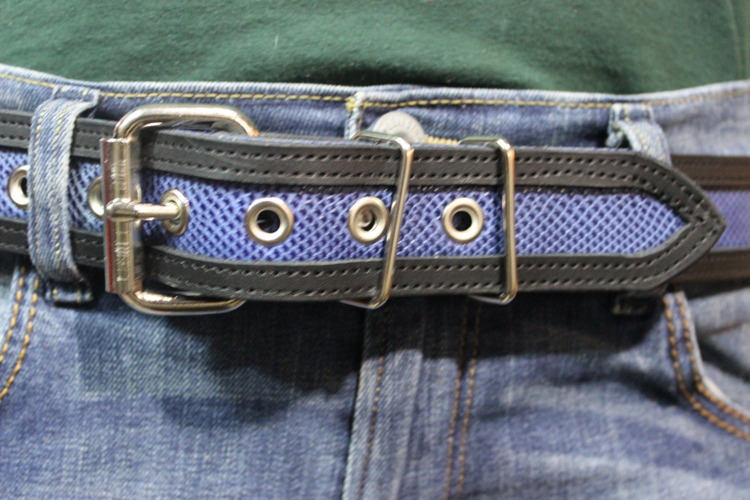 Ceinture en peau de serpent bicolore ultra durable en BLEU