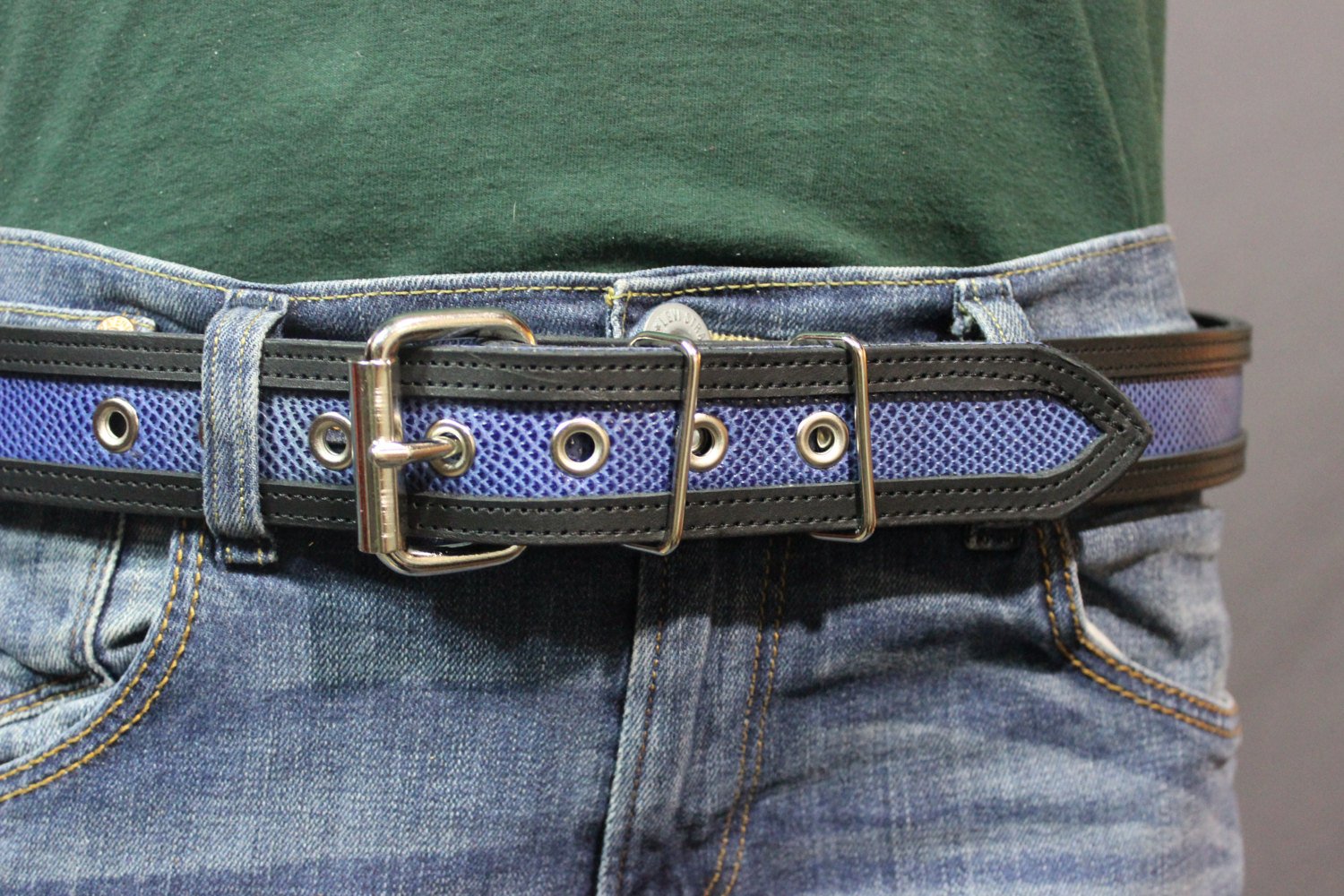 Ceinture en peau de serpent bicolore ultra durable en BLEU