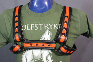 Black and Orange Bulldog Harness - Our Softest Leather!