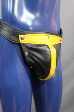 Our classic all leather jock with interchangeable codpiece in soft colored leather.