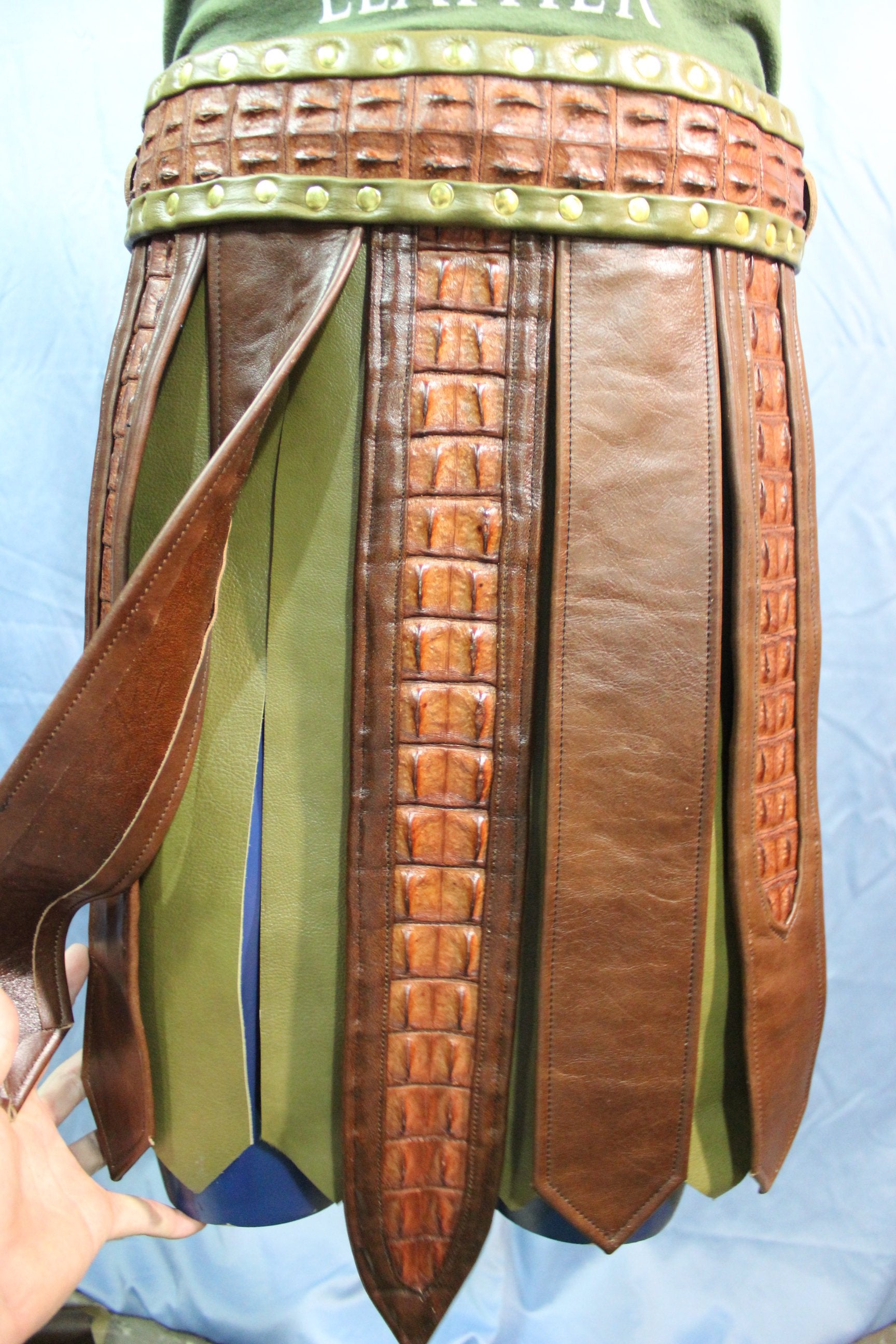 Amazing Cognac Frond Style Kilt with Croc Highlights