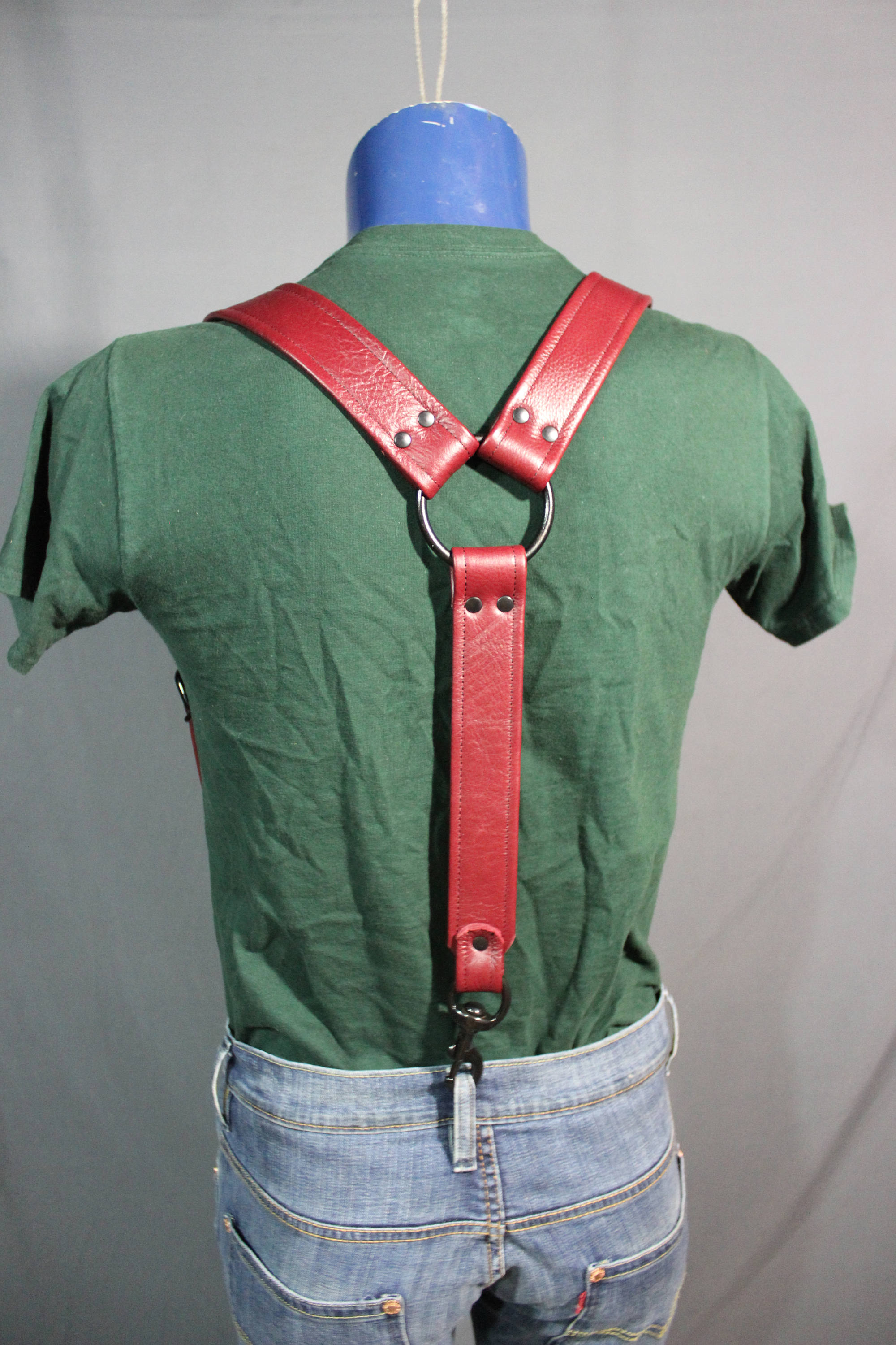 Handmade Burgundy Leather Suspenders,Black Hardware, Custom Fit!