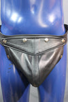 Back to Basics! Our classic all leather jock with interchangeable codpiece in soft Black leather.