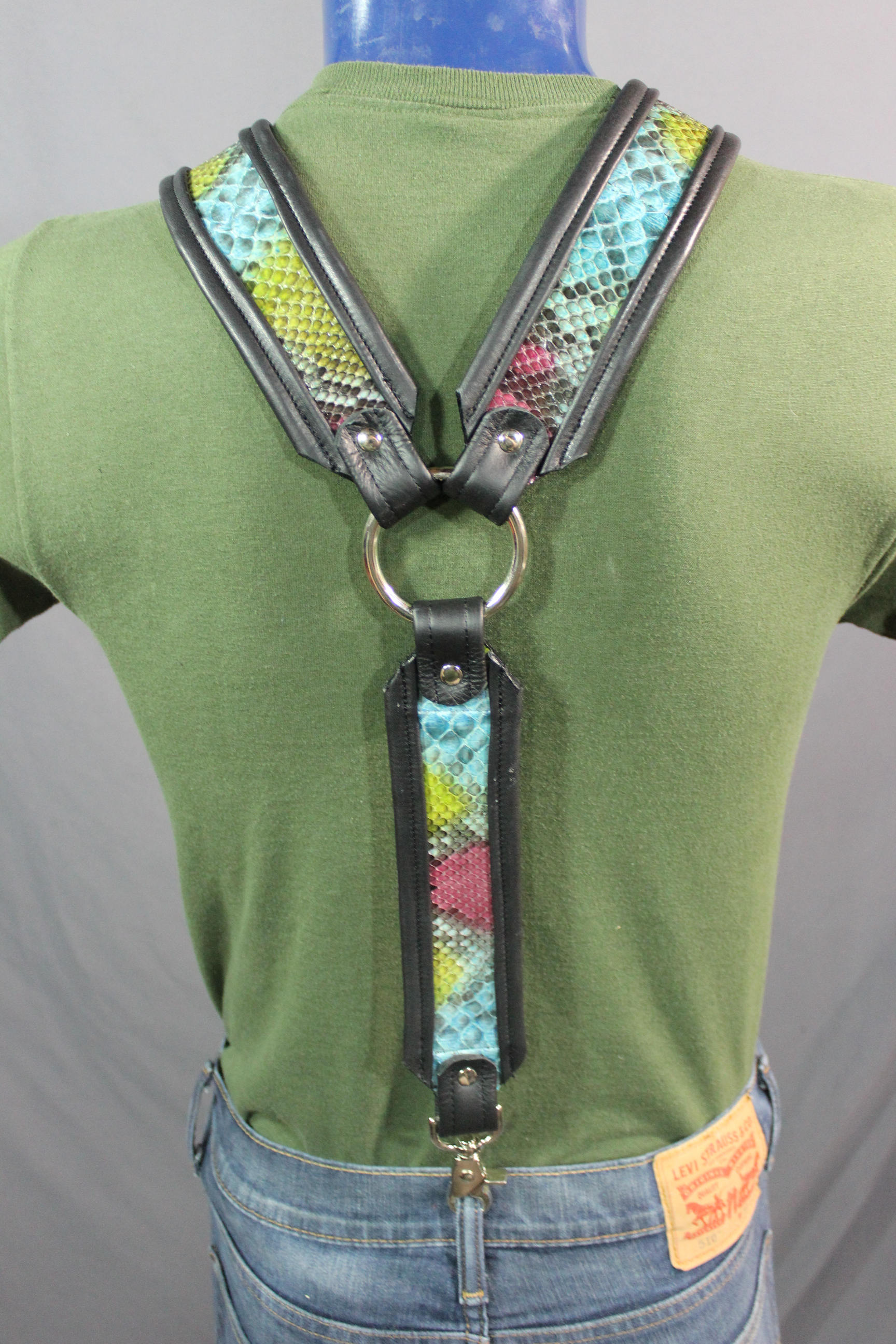 Our "Double Wide" Hand Made Rainbow Python Suspenders