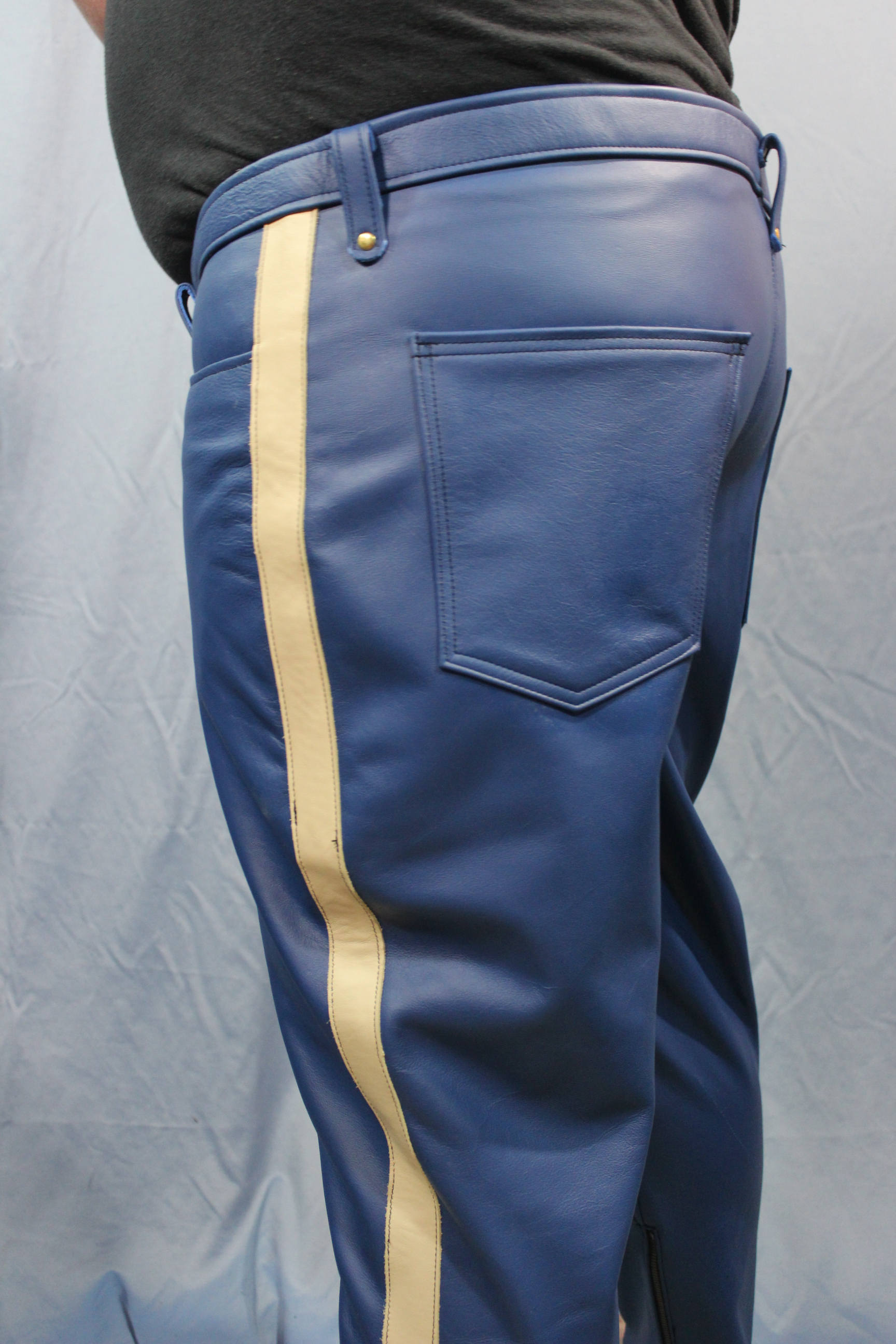 Sir Tom Matt's Collection - Blue Leather with Cream Stripe Pants