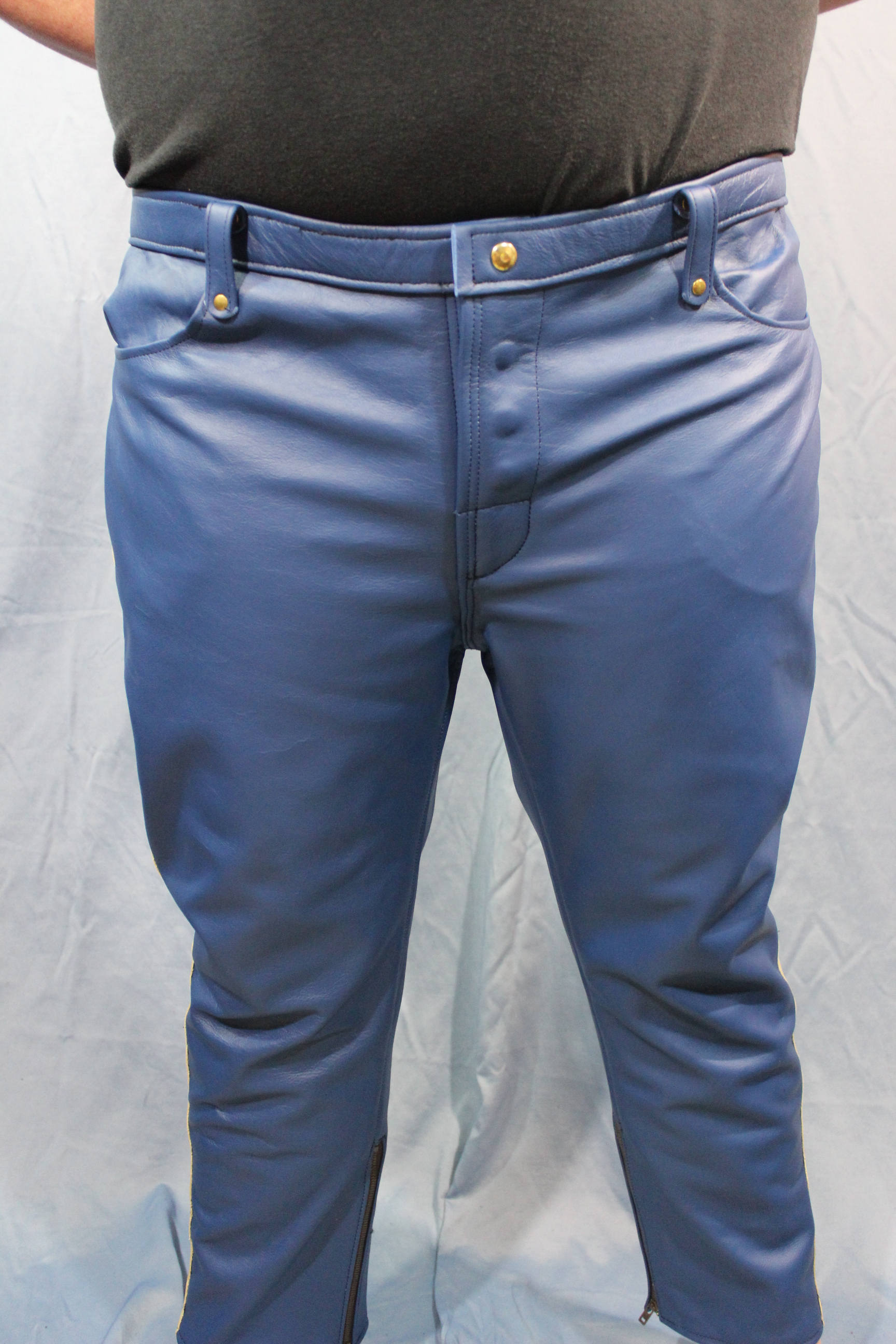 Sir Tom Matt's Collection - Blue Leather with Cream Stripe Pants