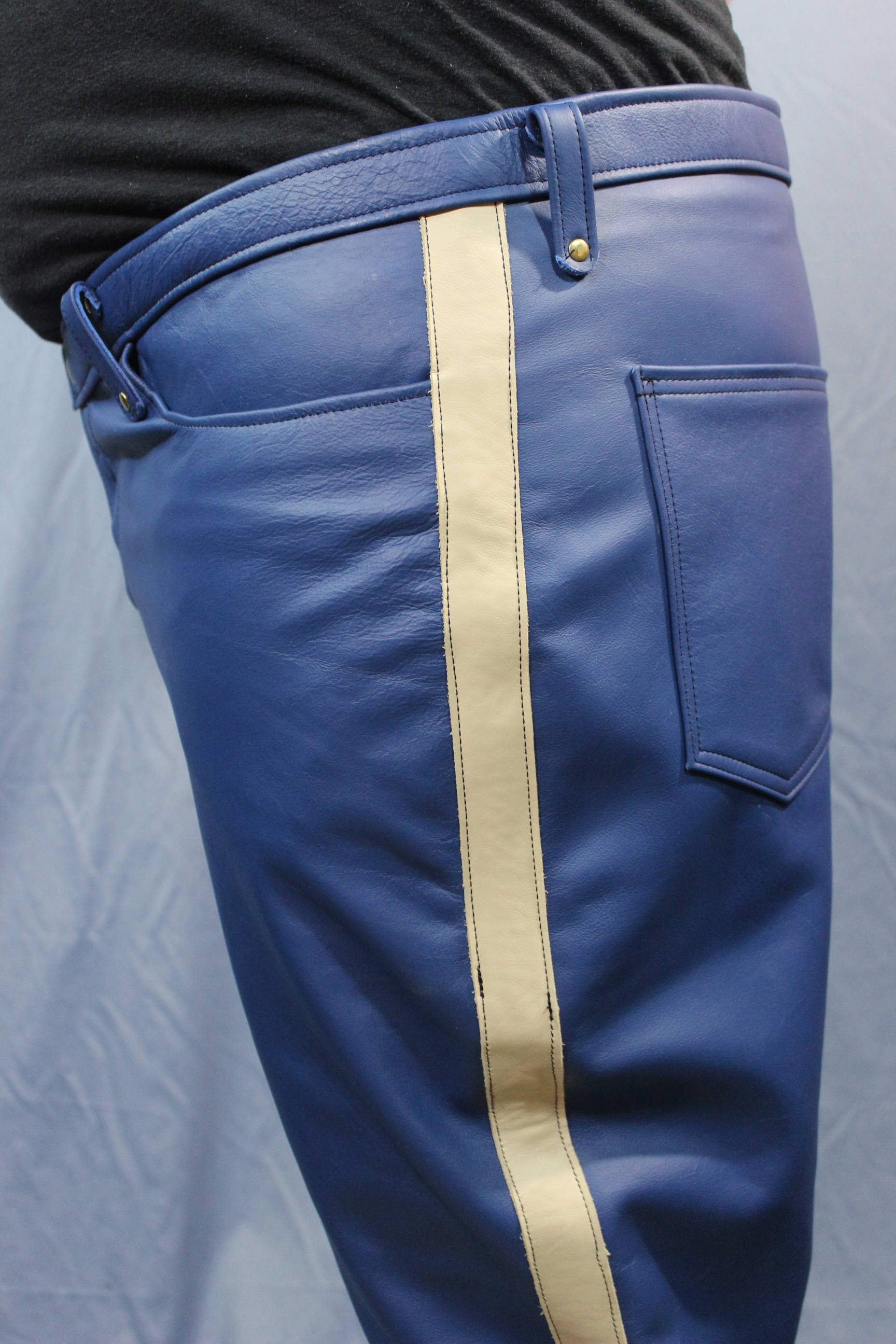 Sir Tom Matt's Collection - Blue Leather with Cream Stripe Pants