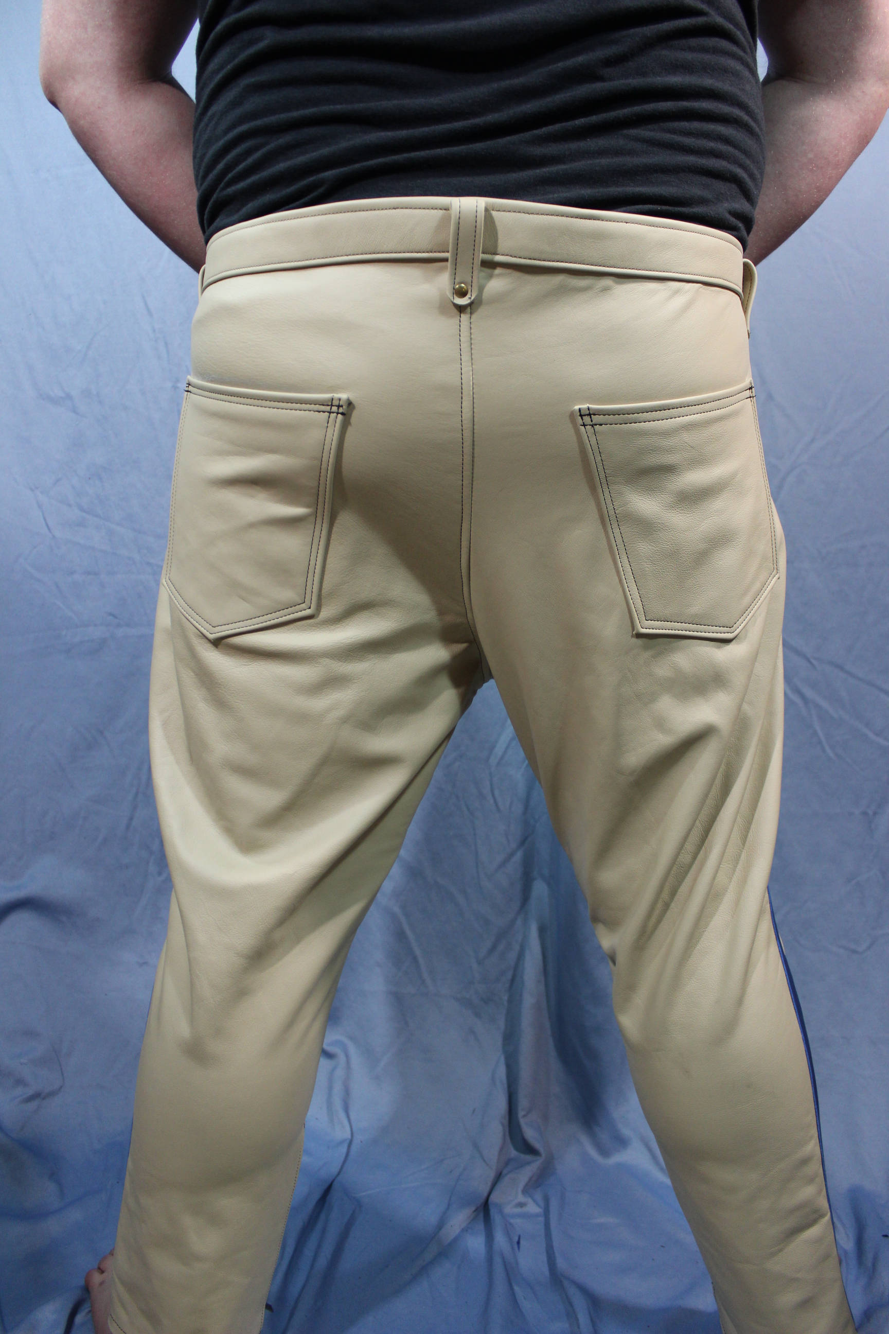 Sir Tom Matt's Collection - Cream Leather with Blue Stripe Pants