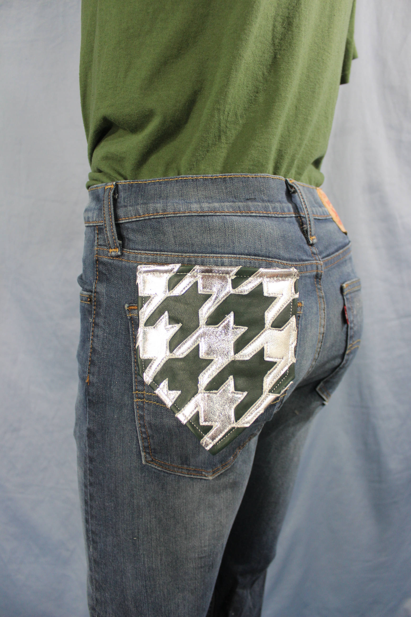 Leather Houndstooth Pocket Flag with Metallic highlights