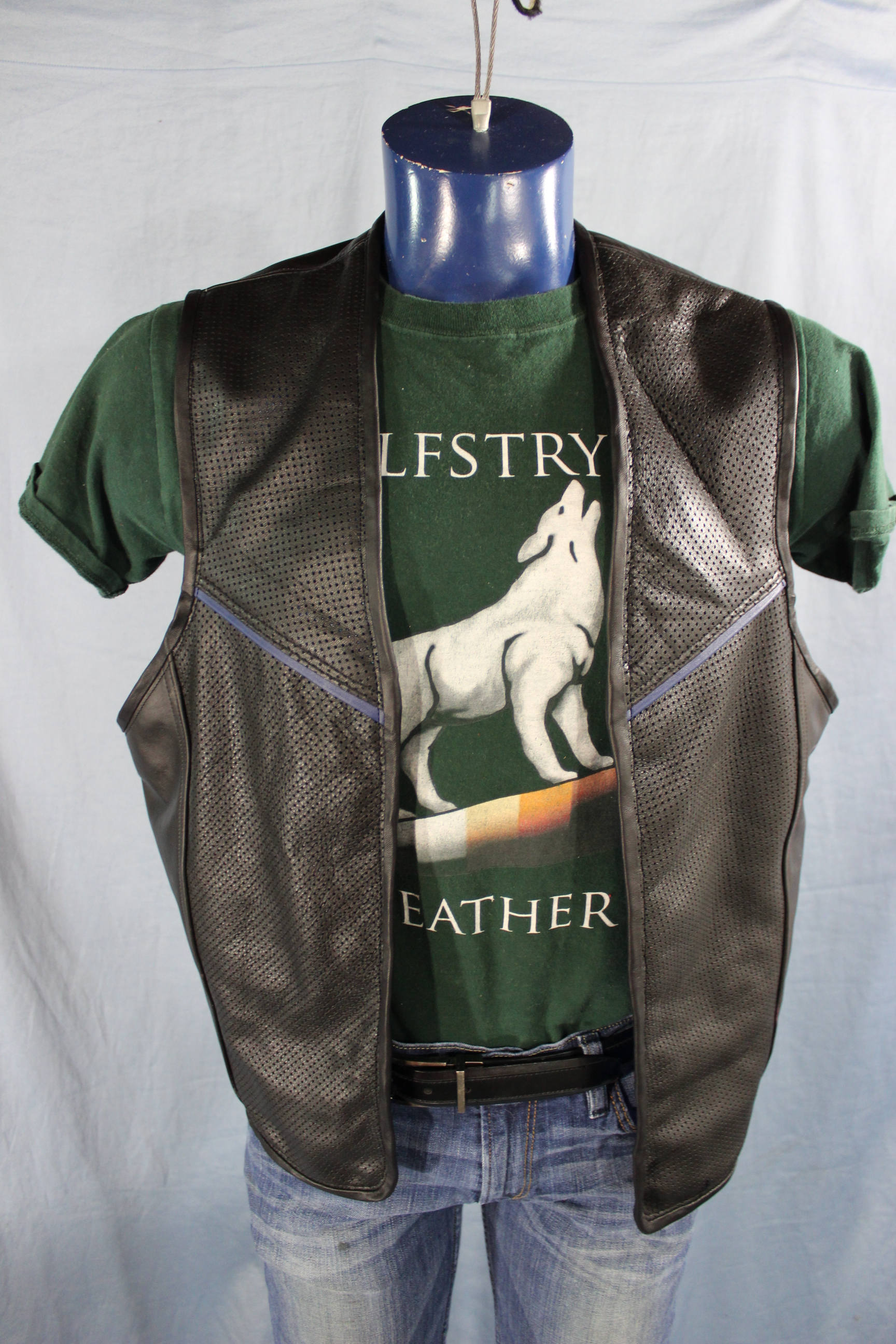 Hand Made Leather Pin Vest with Blue Highlights