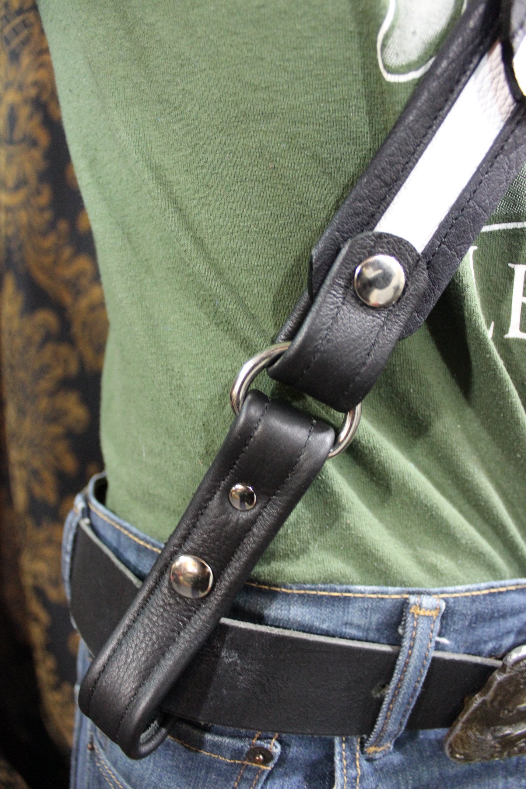 Soft Black and White Leather Sam Browne Belt