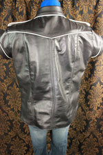 Formal Leather Short Sleeve Shirt with Piping