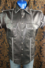 Formal Leather Short Sleeve Shirt with Piping