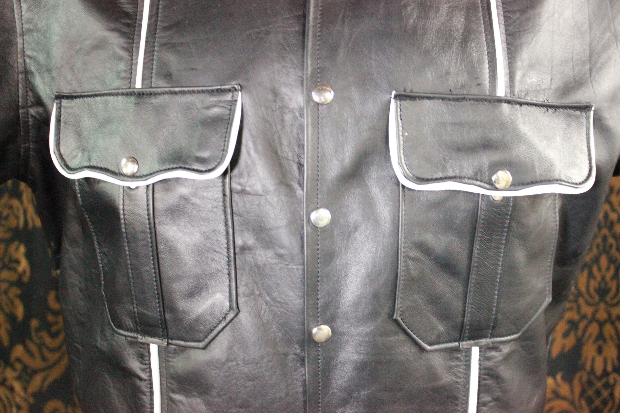 Formal Leather Short Sleeve Shirt with Piping