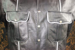 Formal Leather Short Sleeve Shirt with Piping