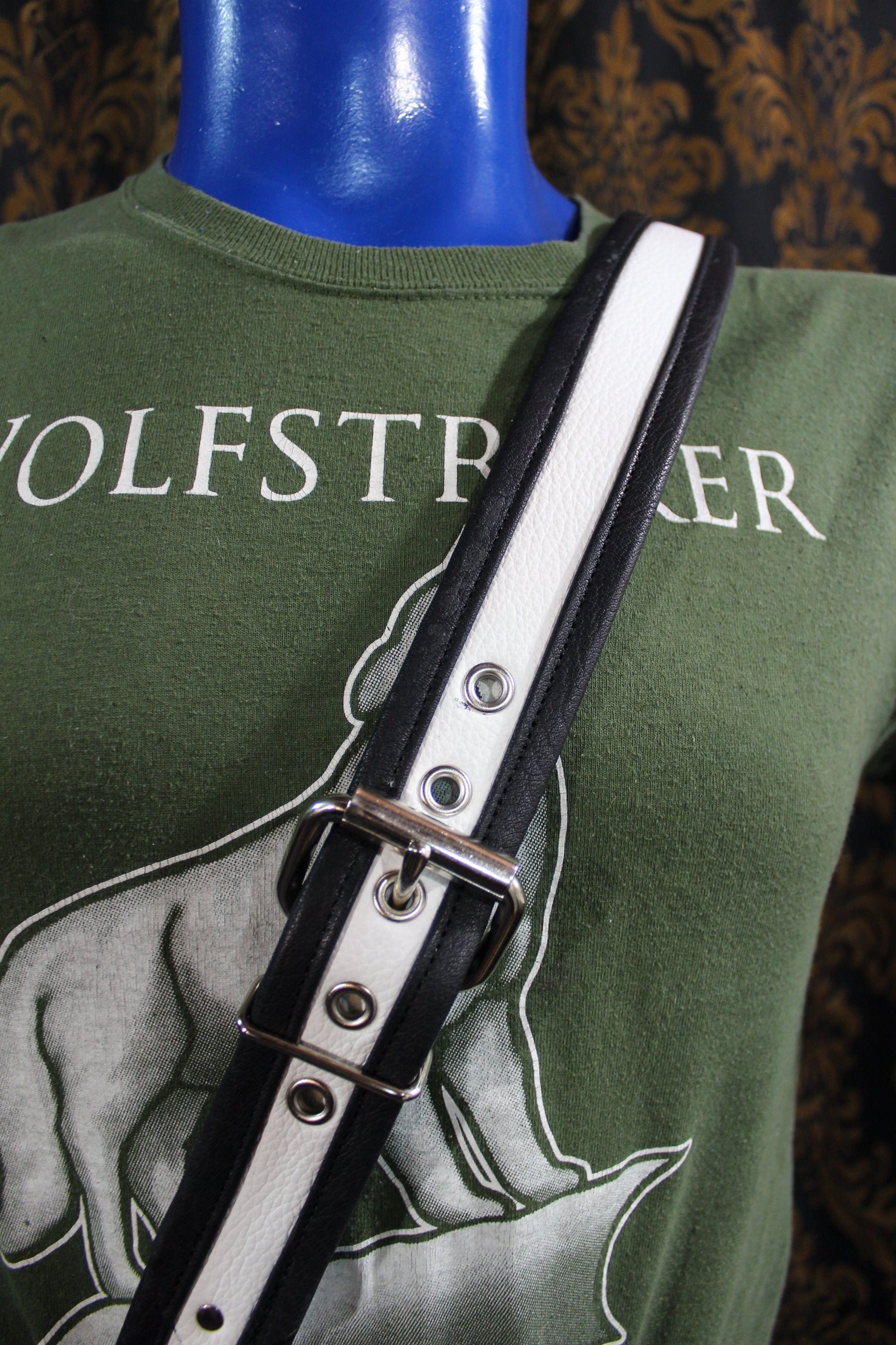 Soft Black and White Leather Sam Browne Belt