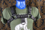 Classic Black Leather Bulldog Harness with Gunmetal Hardware