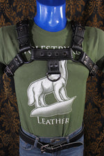 Classic Black Leather Bulldog Harness with Gunmetal Hardware