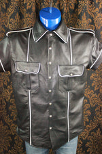 Formal Leather Short Sleeve Shirt with Piping
