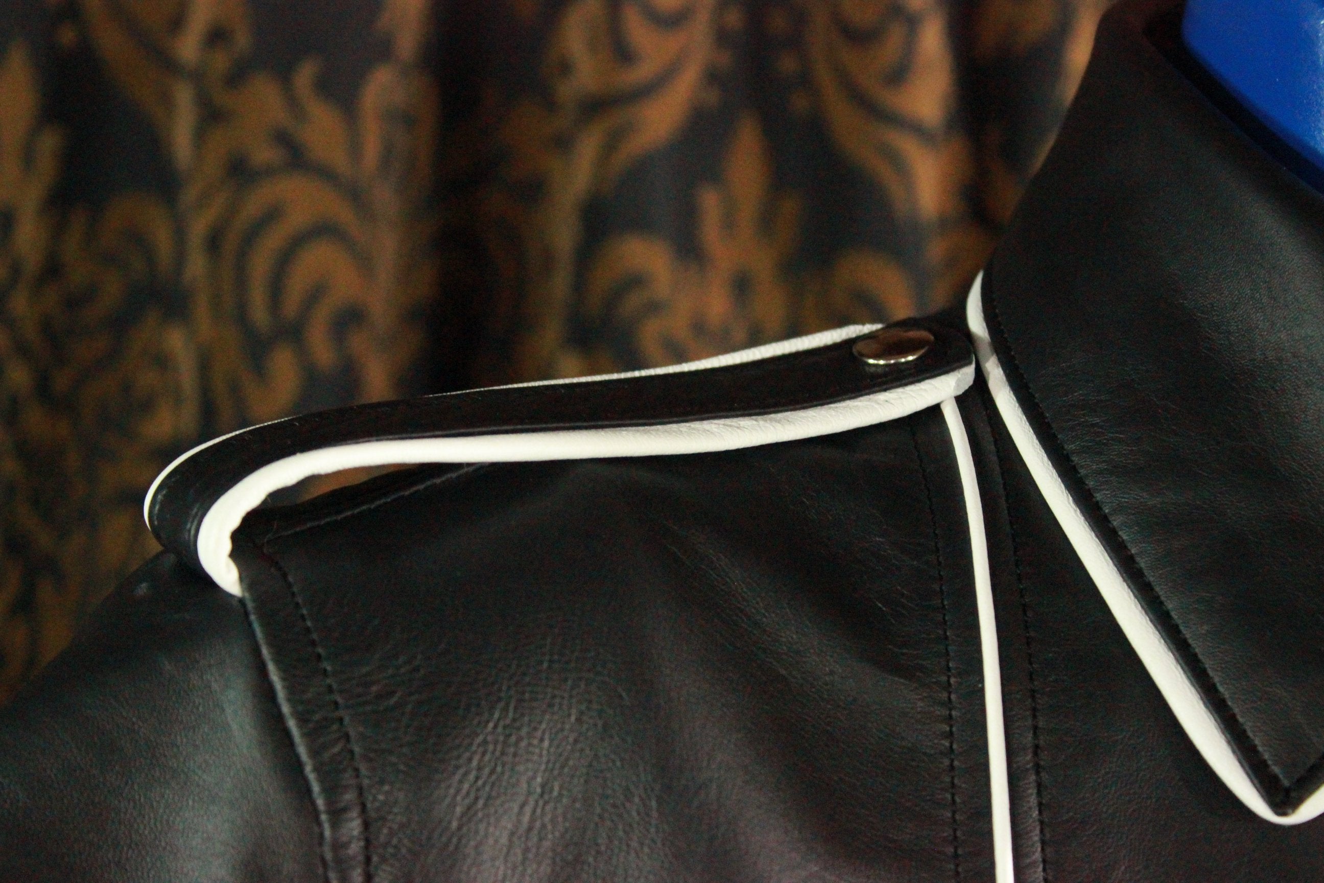 Formal Leather Short Sleeve Shirt with Piping