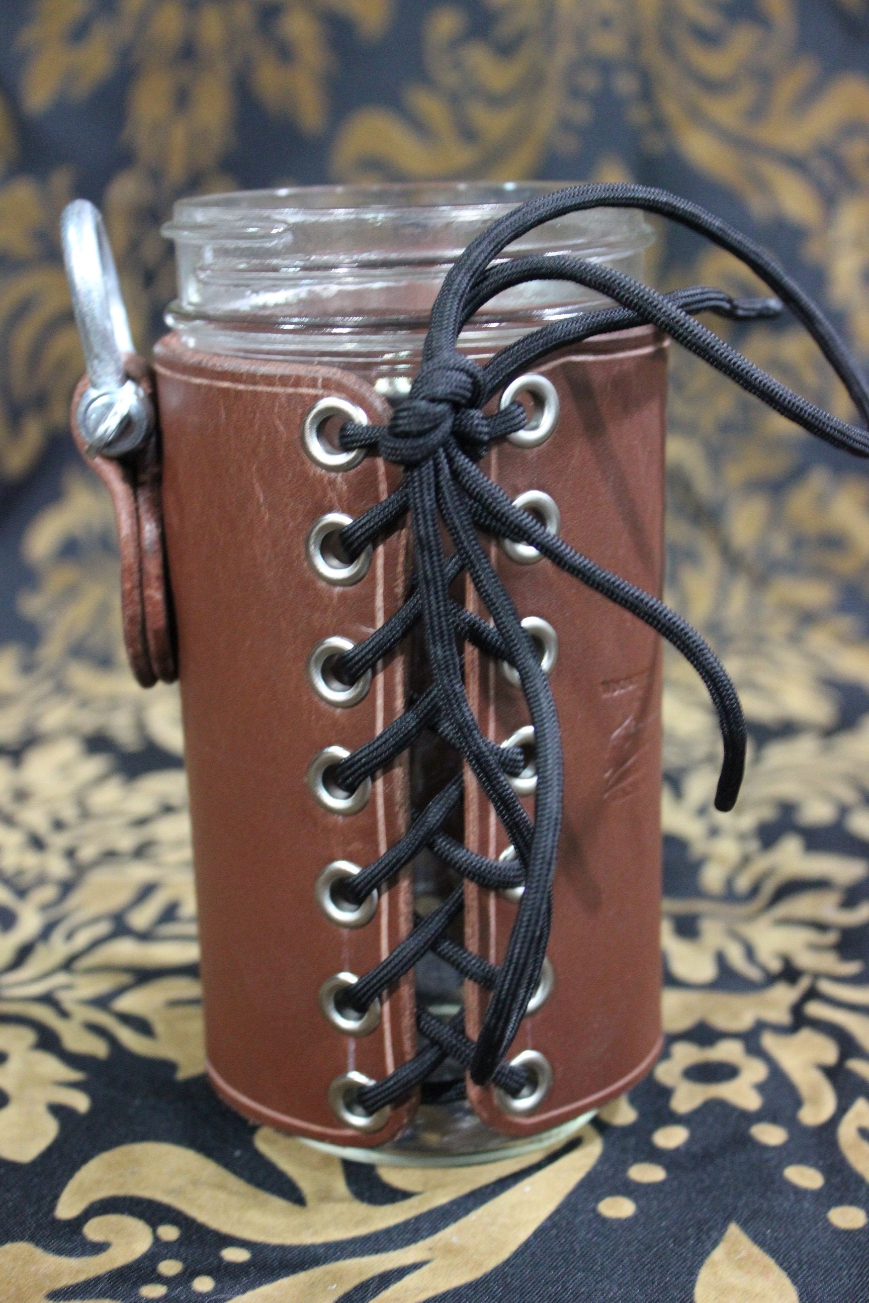 Leather wrapped mason jar mugs