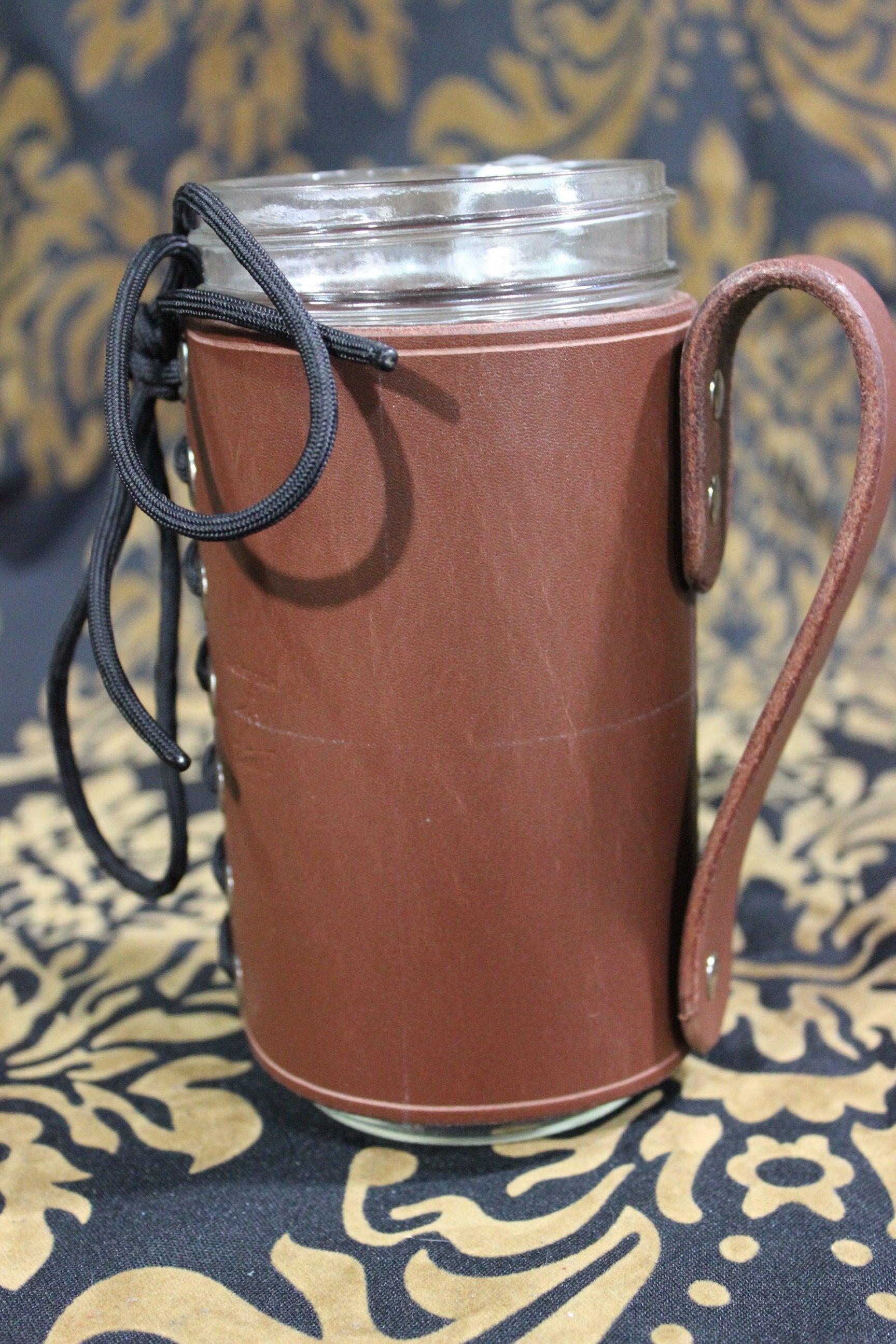 Leather wrapped mason jar mugs