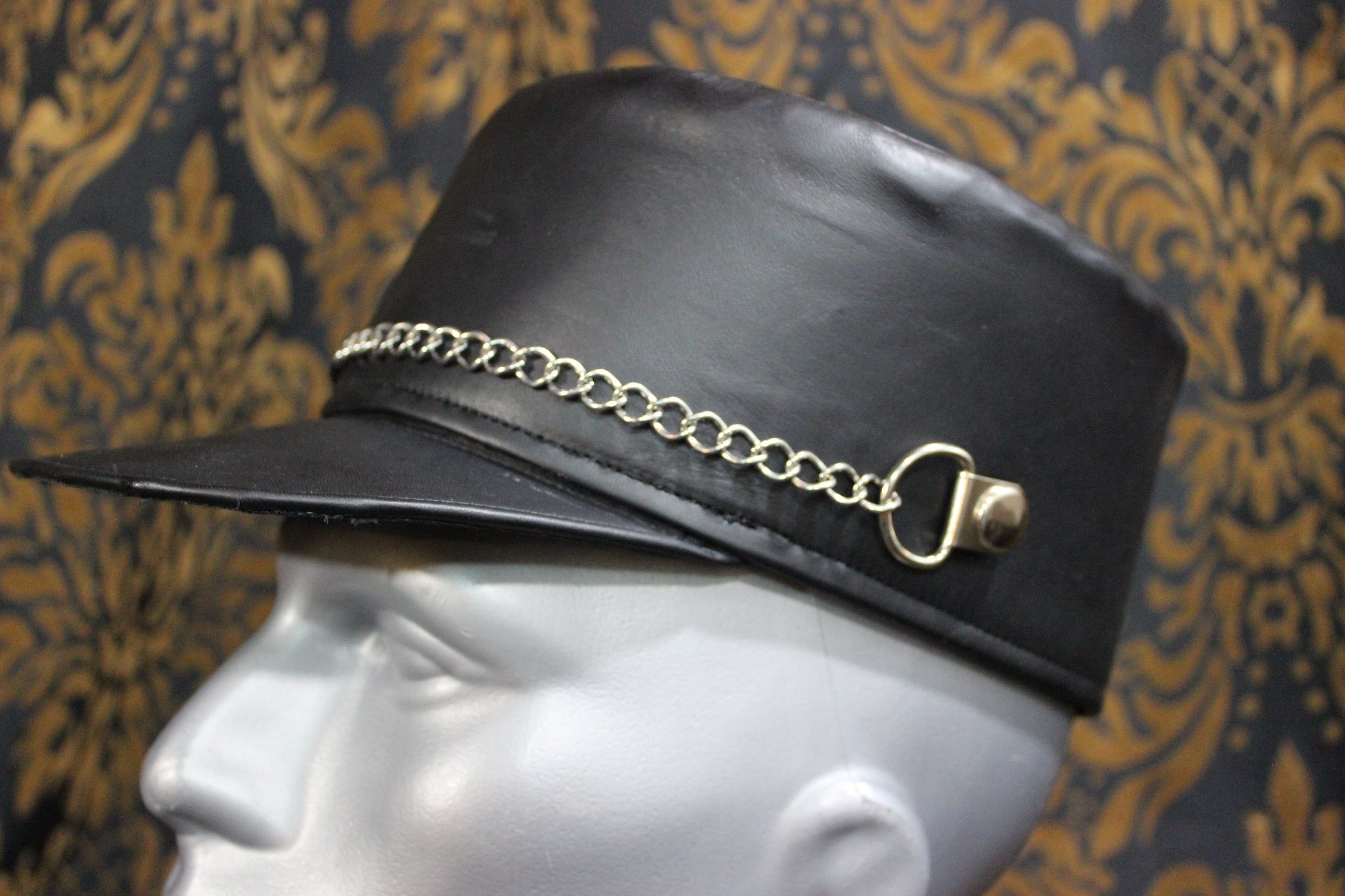 European style Kepi hat in black leather