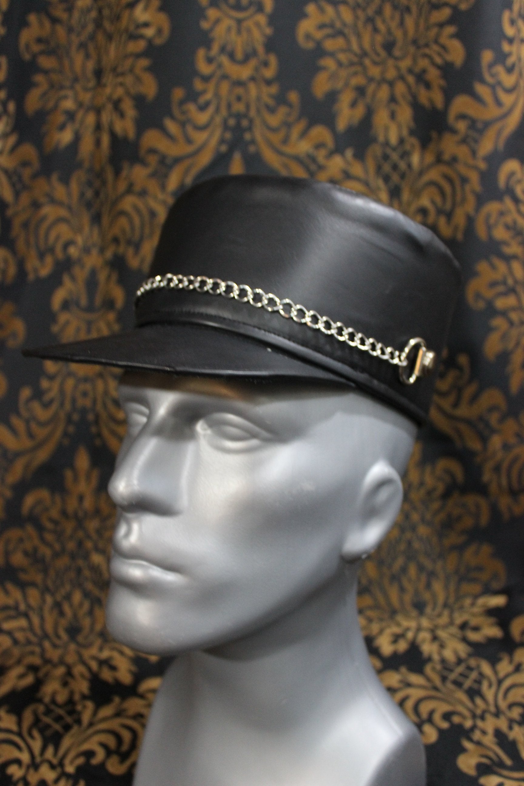 European style Kepi hat in black leather