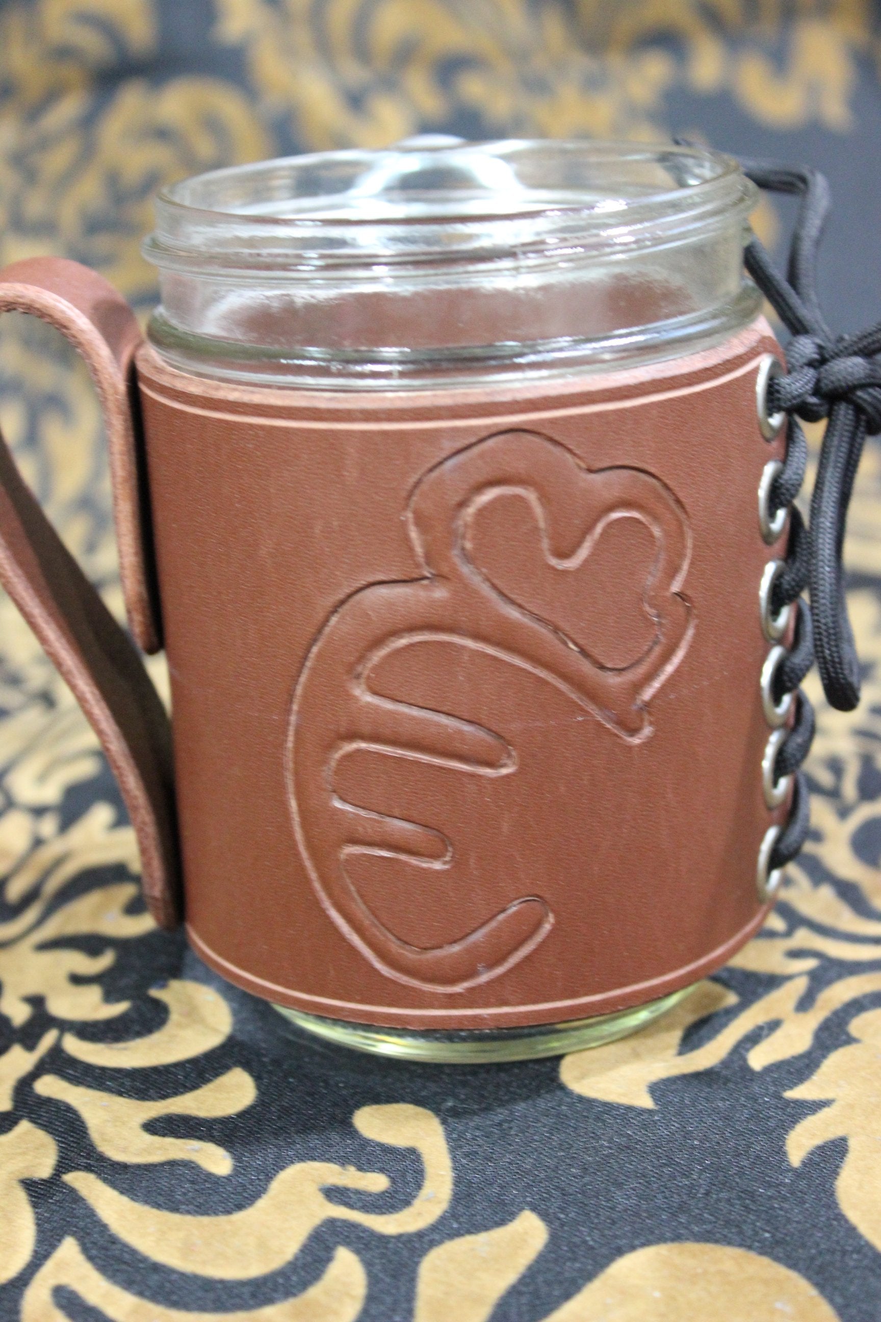 Leather wrapped mason jar mugs