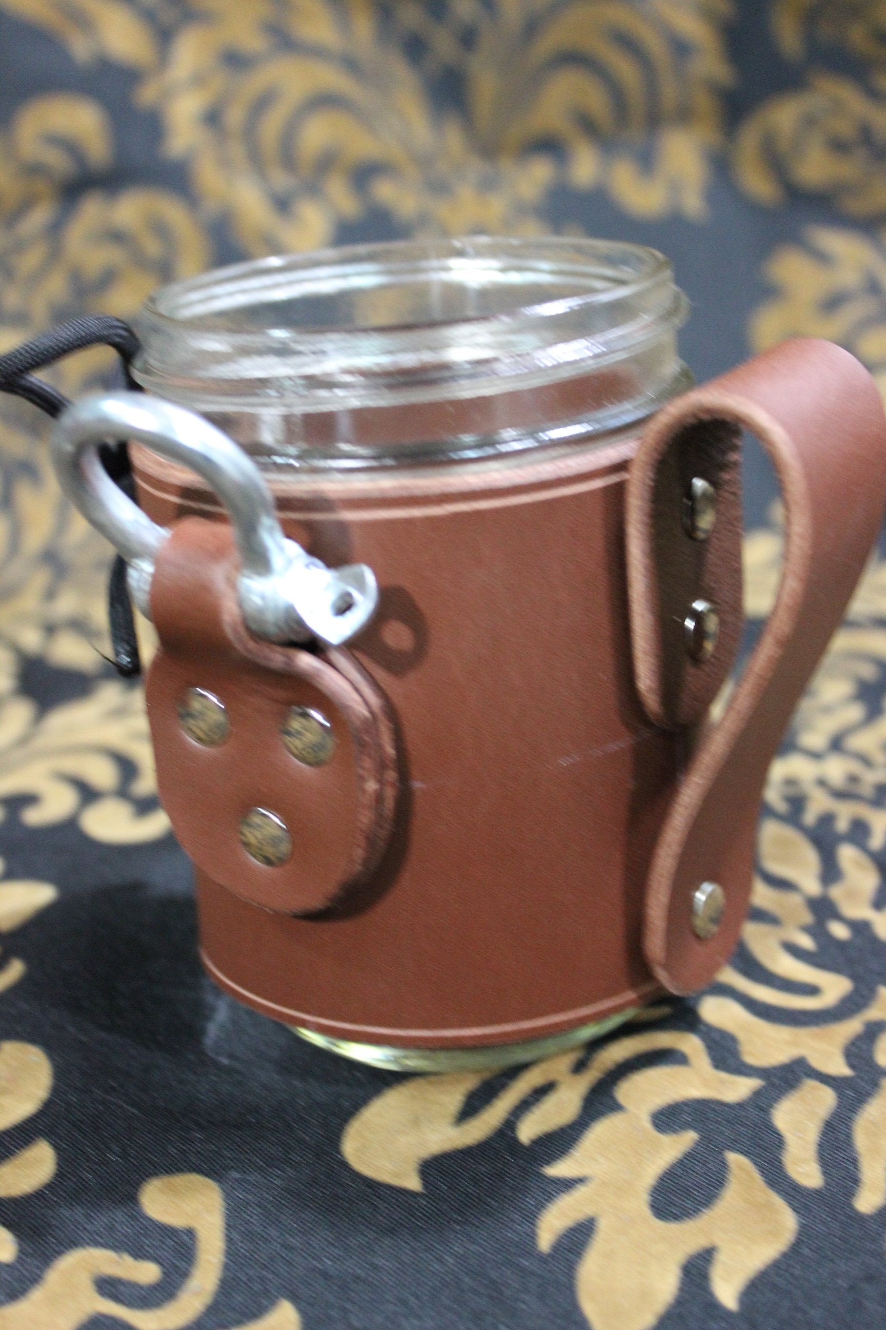 Leather wrapped mason jar mugs