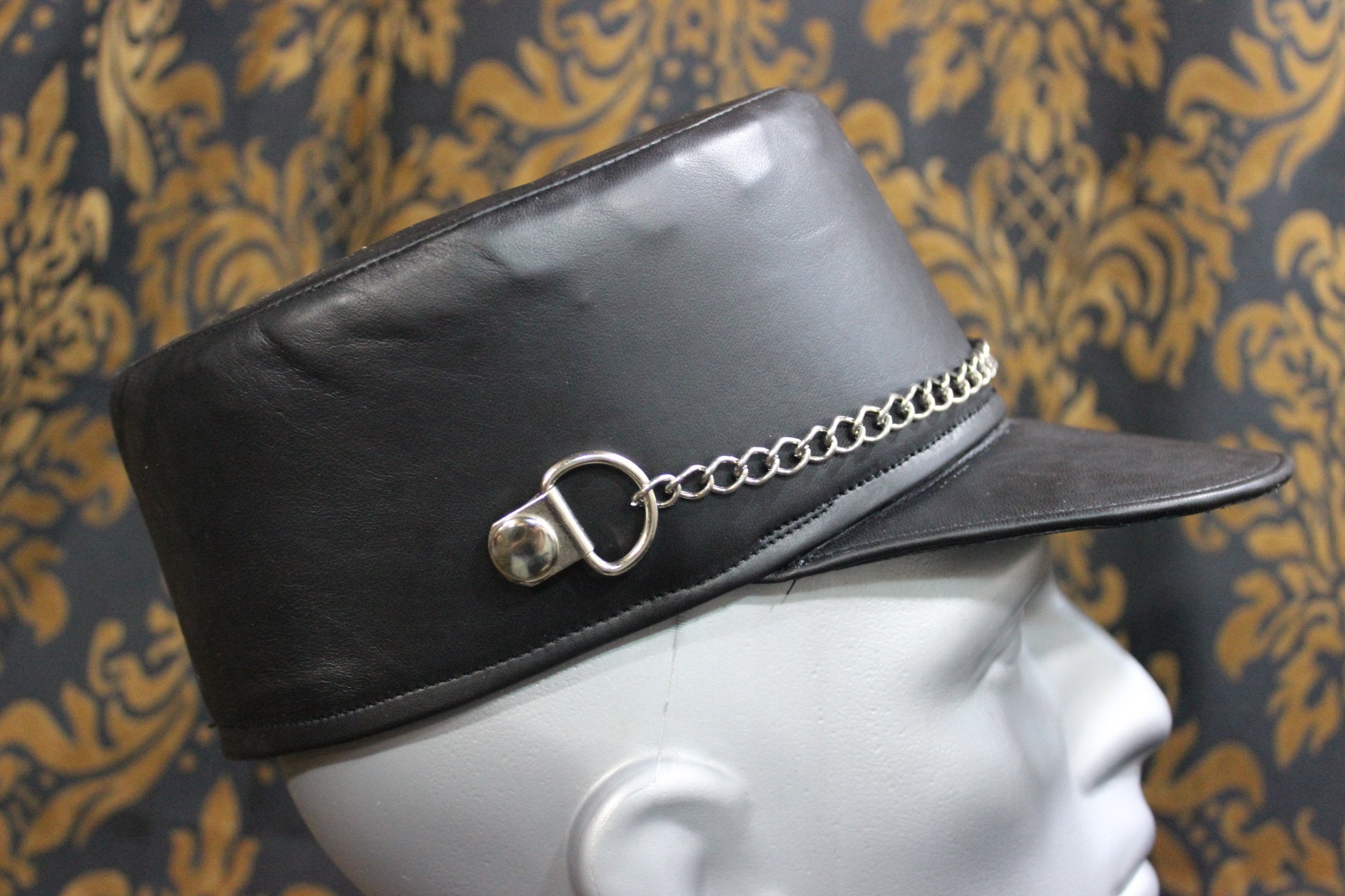 European style Kepi hat in black leather