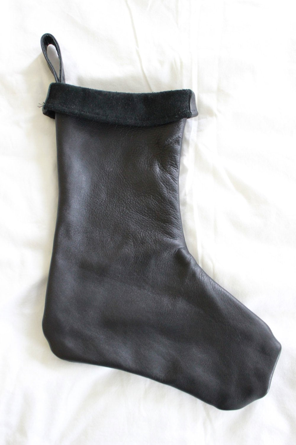 Black Leather Christmas Stocking - 100% Hand Made in the USA. Monogramming Available.