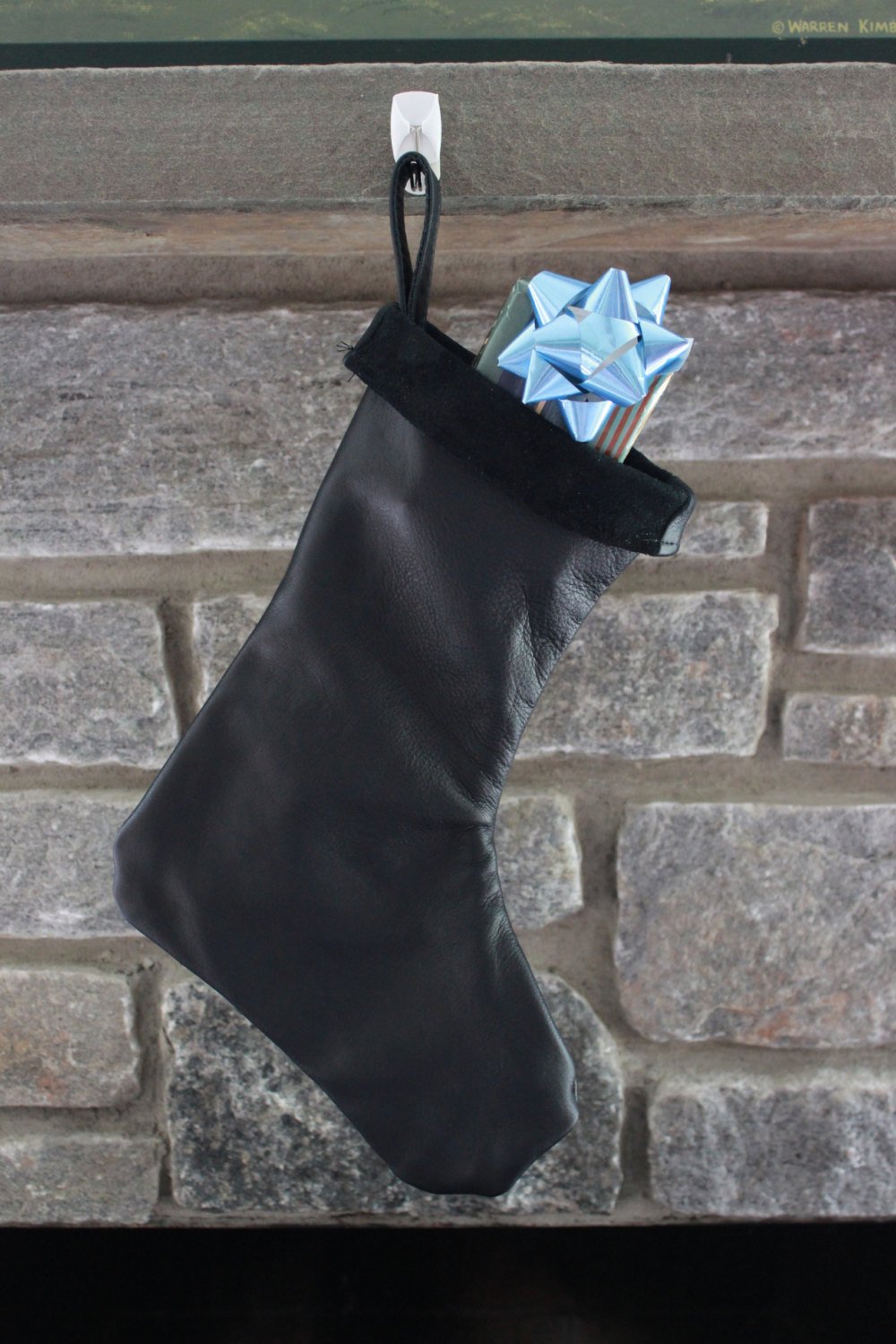 Black Leather Christmas Stocking - 100% Hand Made in the USA. Monogramming Available.