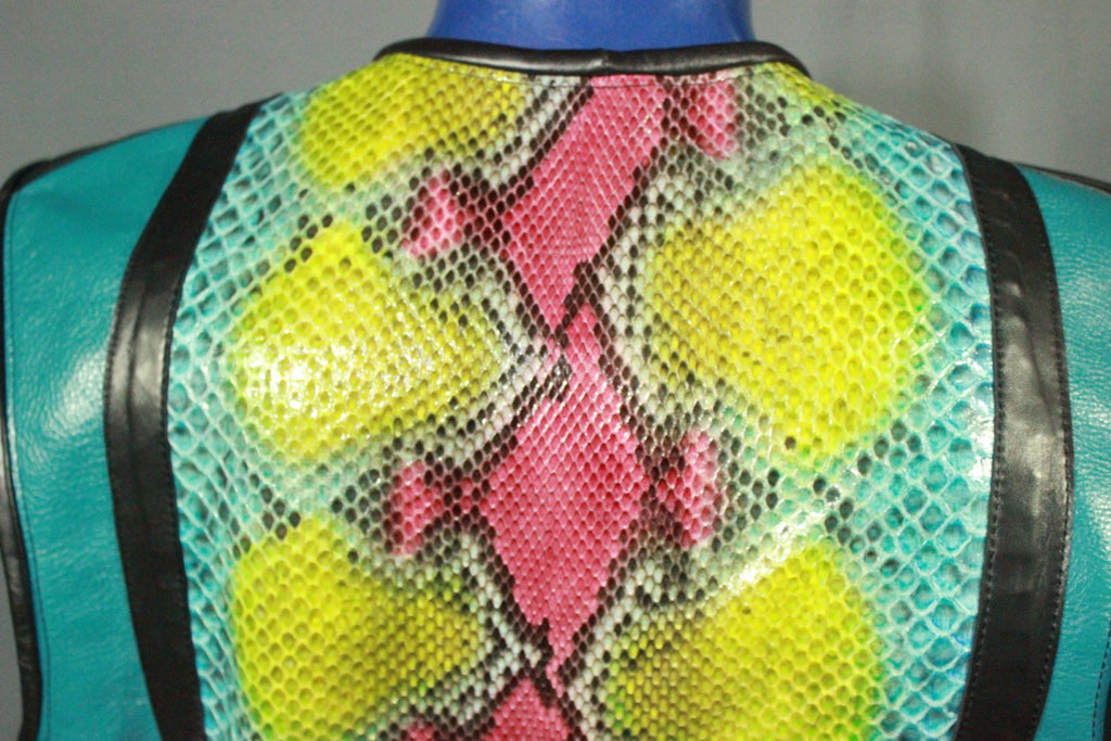 AMAZING Turquoise and Rainbow Python Leather Vest