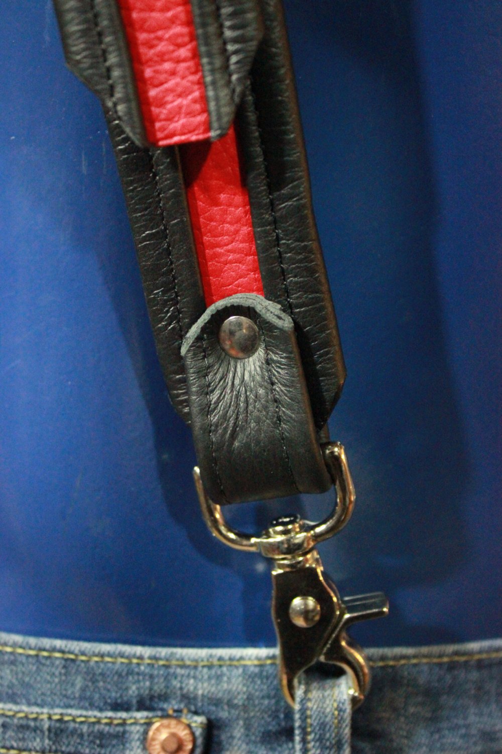 Suspenders, Soft Black and Red Leather with Nickle Hardware. Hand Made!