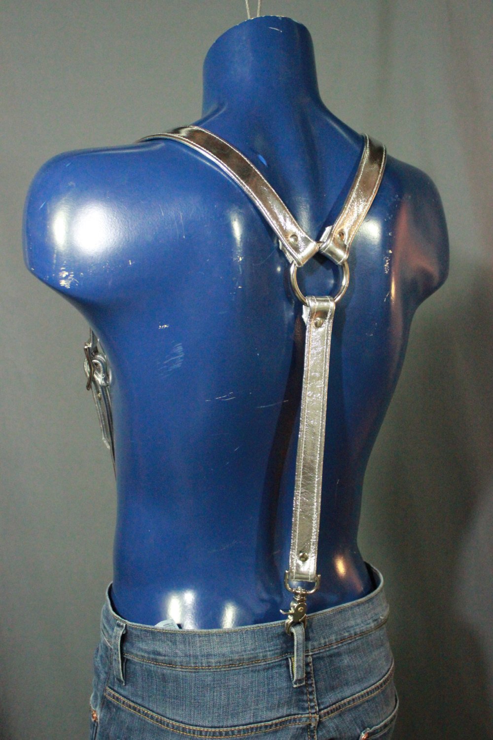 Silver Leather Suspenders