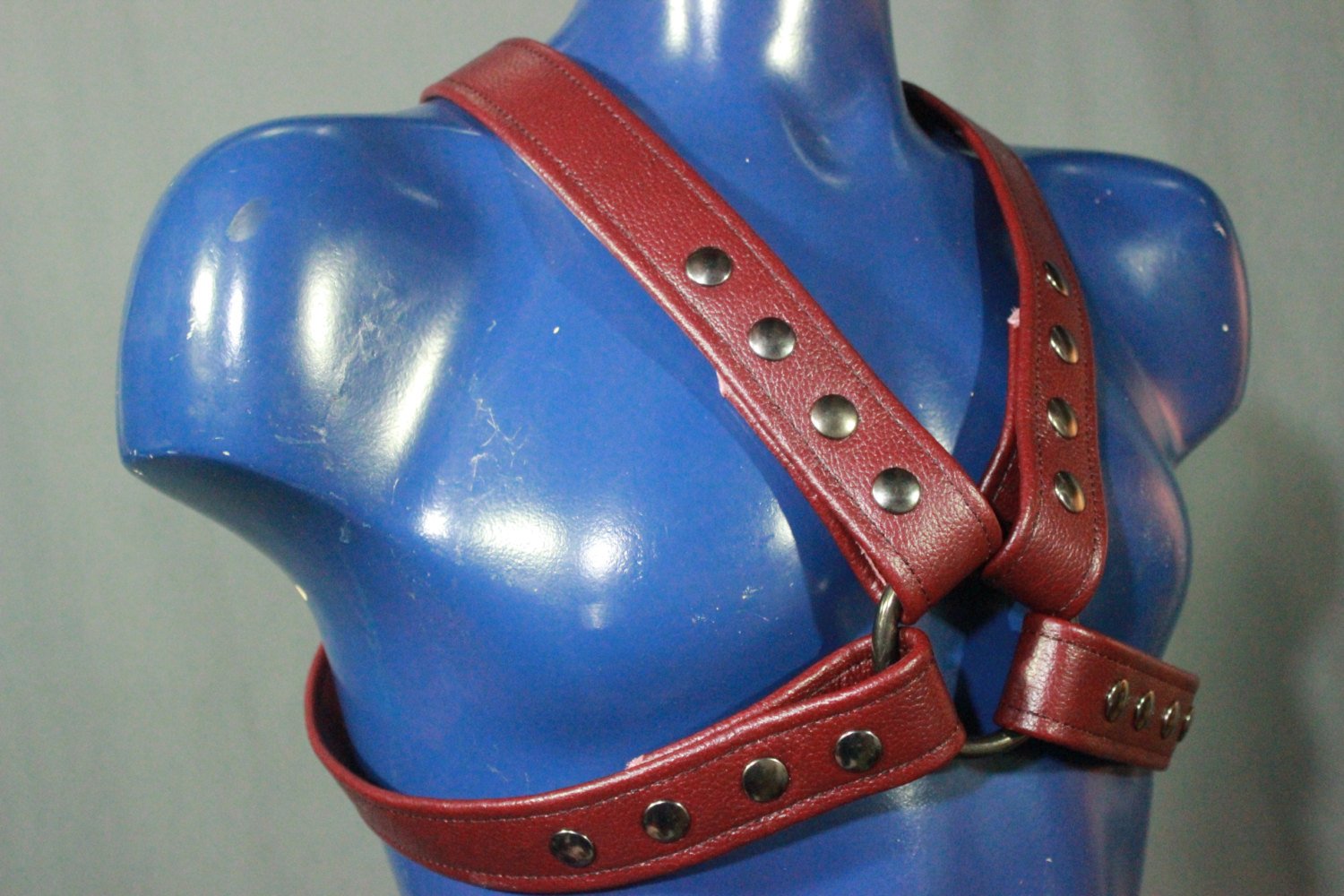 Red Leather X-Harness, Gunmetal Hardware