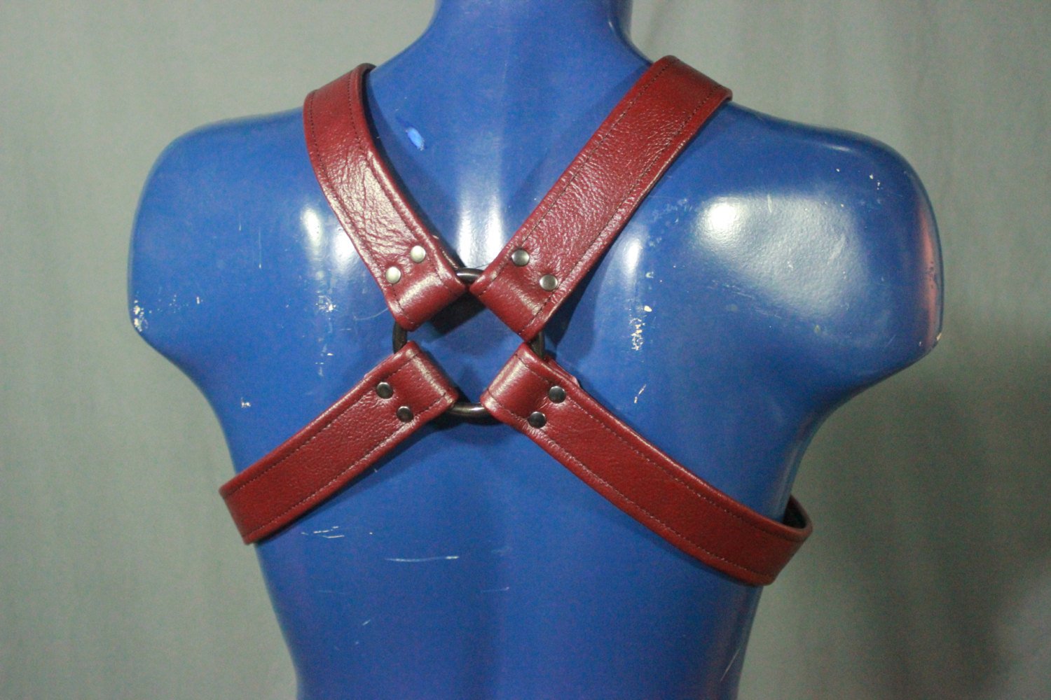 Red Leather X-Harness, Gunmetal Hardware